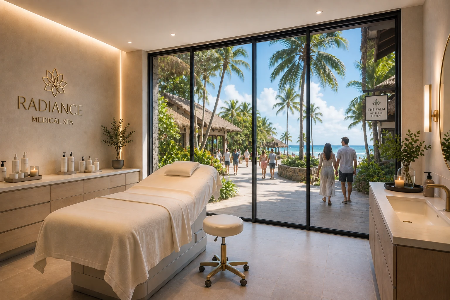 Hospitality space with clear smart glass